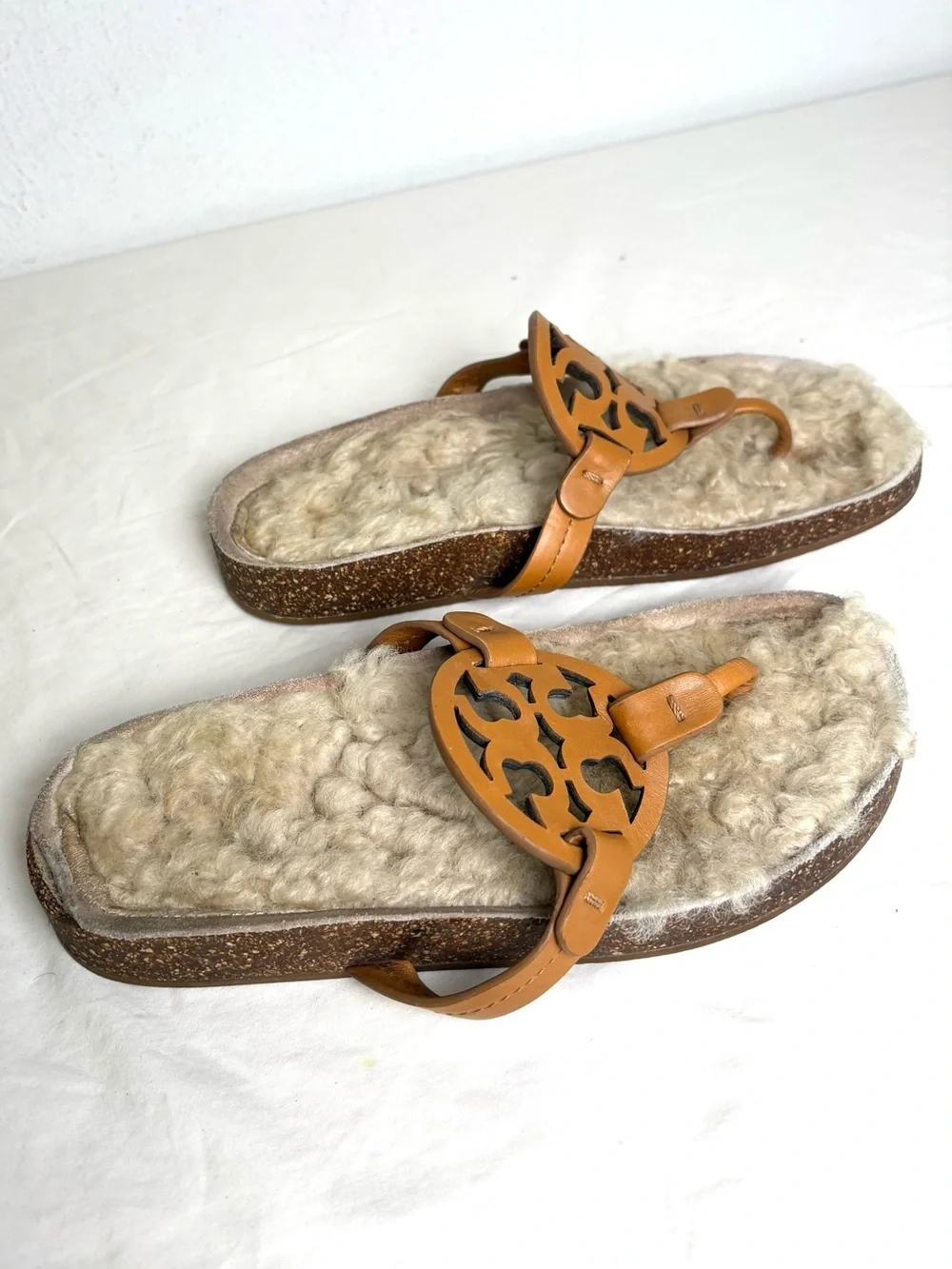 TORY BURCH Miller Cloud Shearling Leather Sandal Caramel/Buttermilk 6